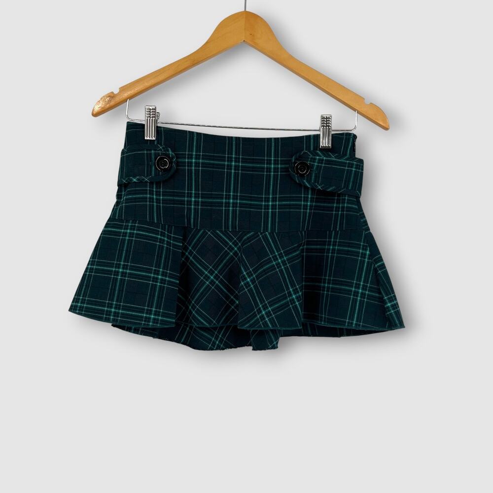 Y2k Vintage XOXO Collection Green Plaid Micro Mini Skirt Size 0